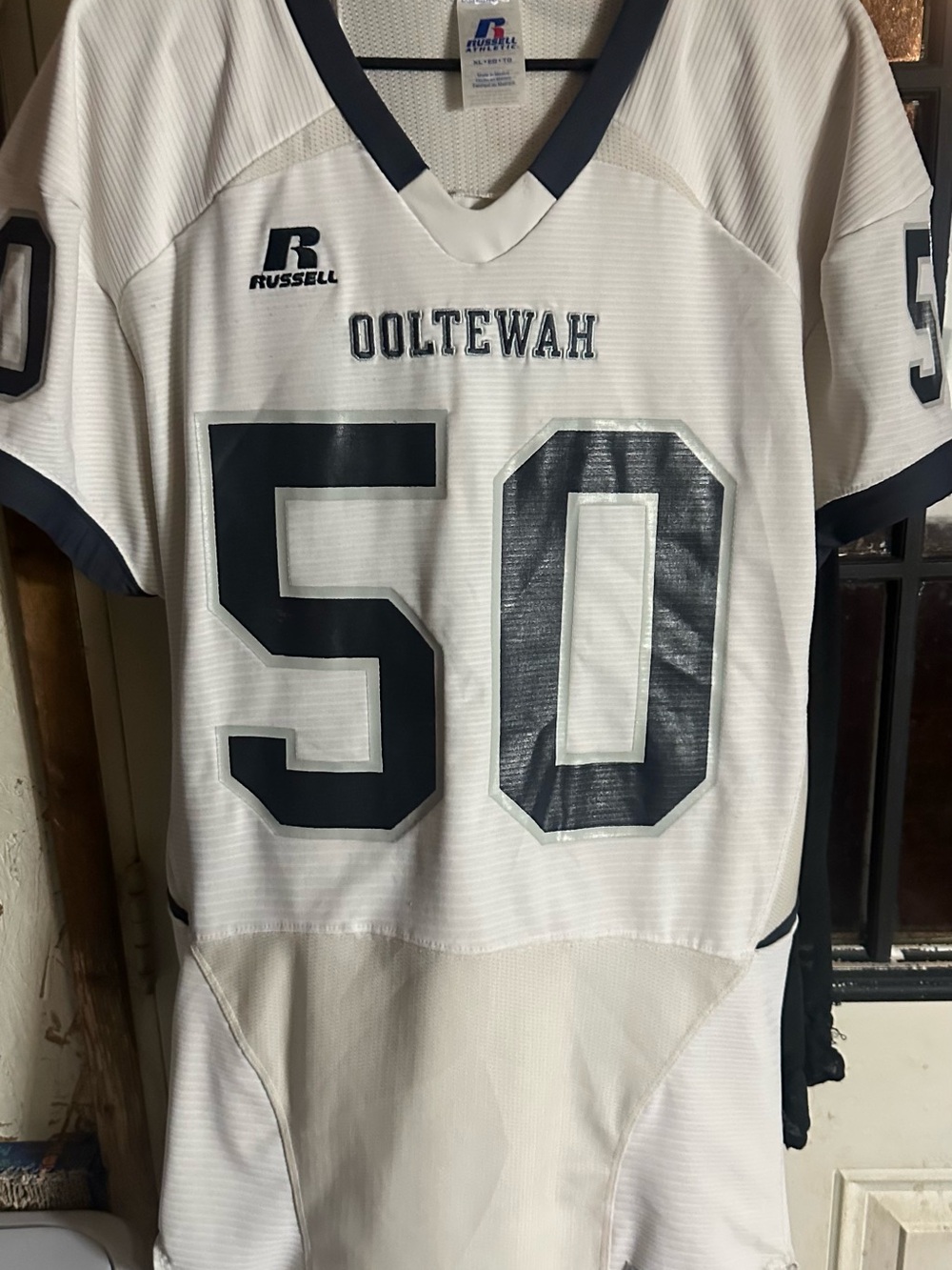 Russell Athletic White & Navy Ooltewah #50 Football Jersey